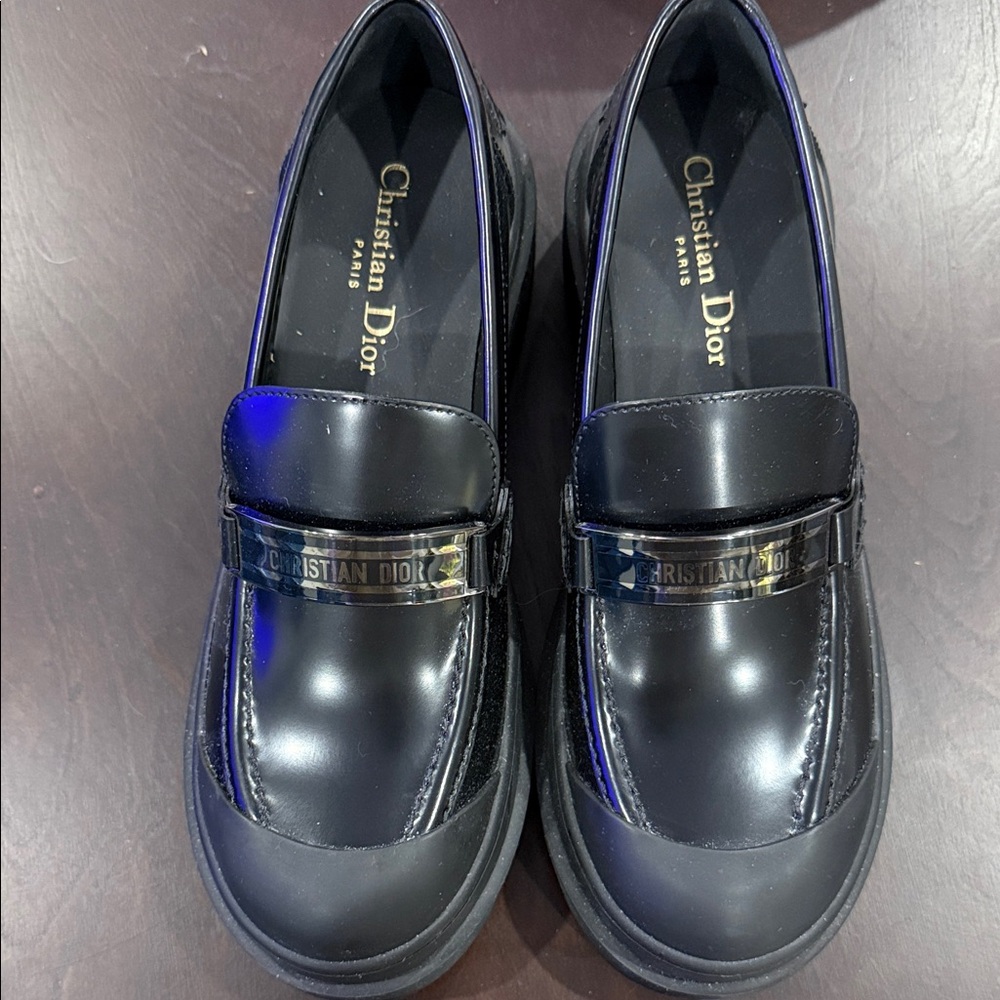 Dior Black Loafers with Gold Accent NEW